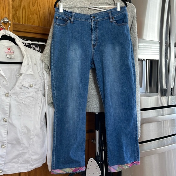 The Denim Tailor Pink Plaid Bows Blue Size 14 - Picture 1 of 8